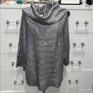 Chico’s Sequin Cowl Neck Sweater 3/4 Length Sleeves, size 1 (Medium)